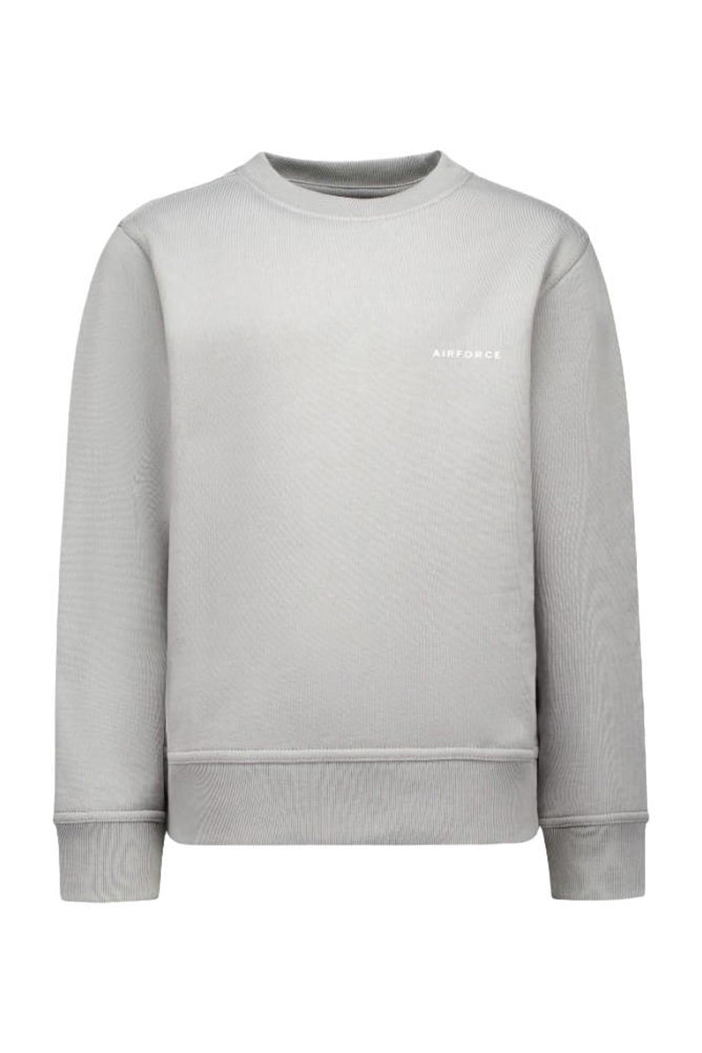 Grijze jongens Airforce sweater met logo dessin, lange mouwen, ronde hals en geribde boorden