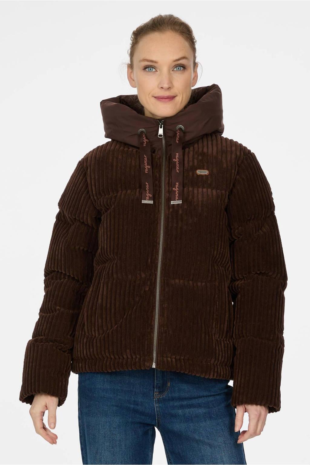 Donkerblauwe dames Ragwear van corduroy met effen, lange mouwen en capuchon