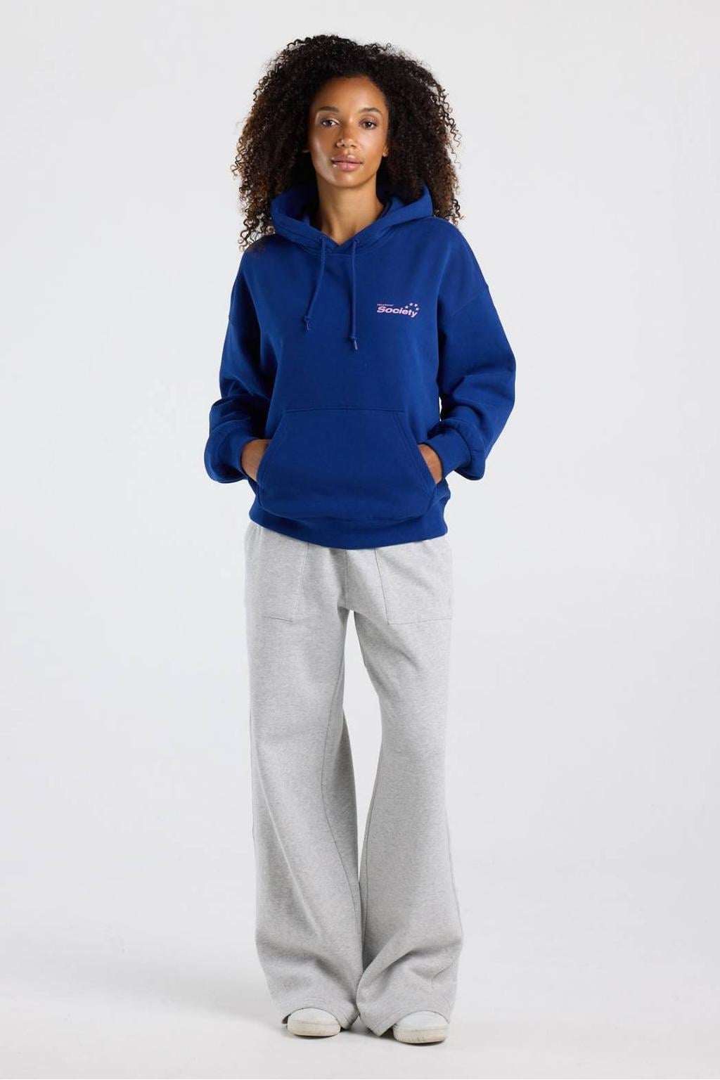 America Today hoodie met backprint - kobaltblauw/lichtroze