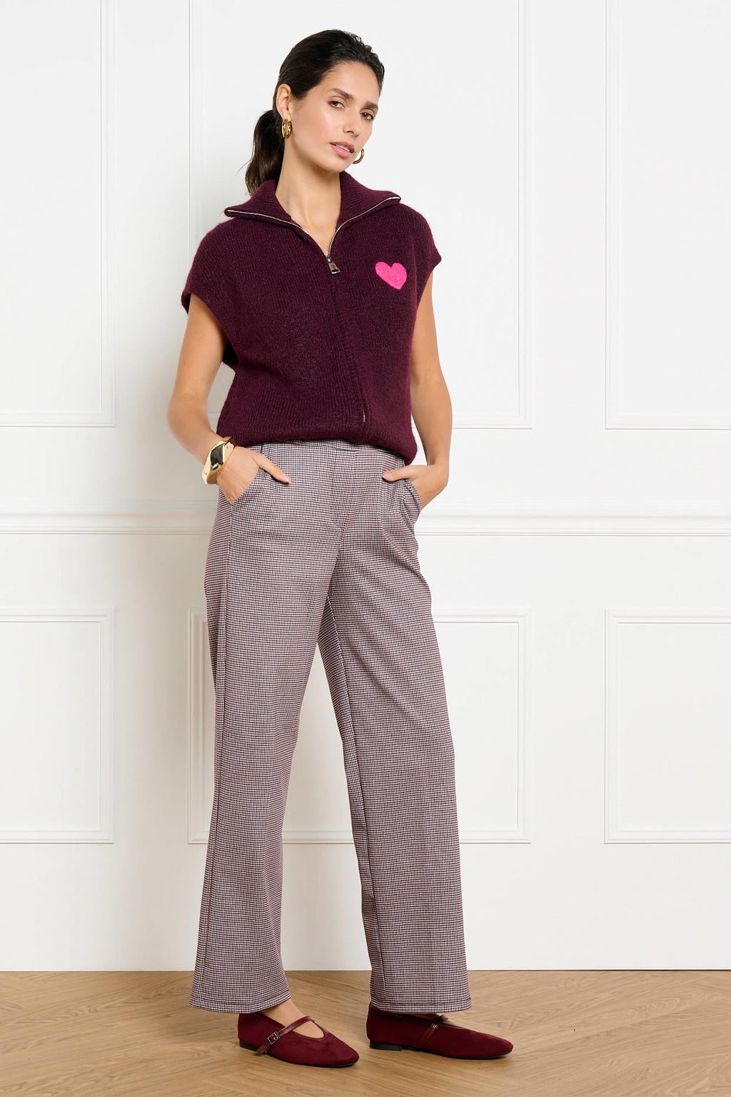 Zwart en multikleurige dames LOLALIZA wide leg pied-de-poule broek meerkleurig