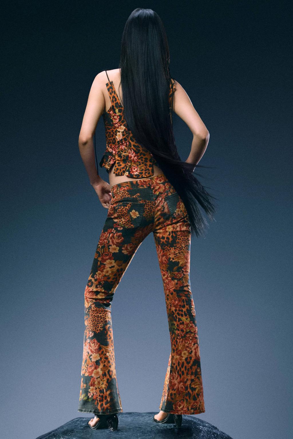 Desigual low waist flared jeans - zwart/oranje
