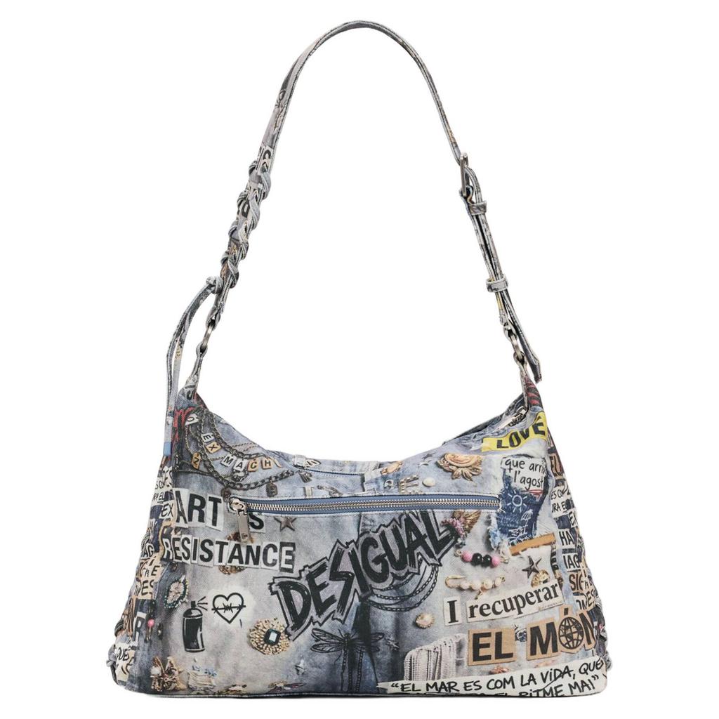 Desigual denim schoudertas blauw