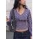 MANGO TEEN aansluitende cropped blousetop met smockwerk en print - roze/blauw