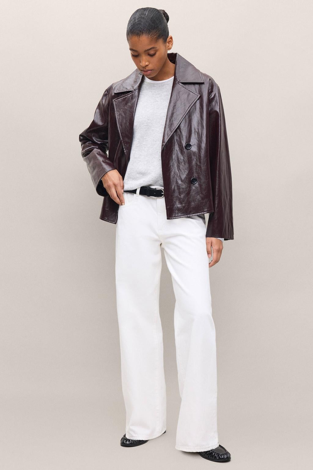 MANGO TEEN imitatieleren jas - donkerrood