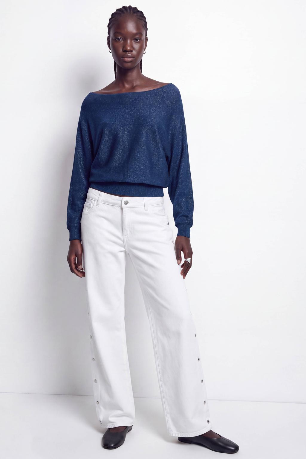 MANGO TEEN gebreide top met glitters - donkerblauw