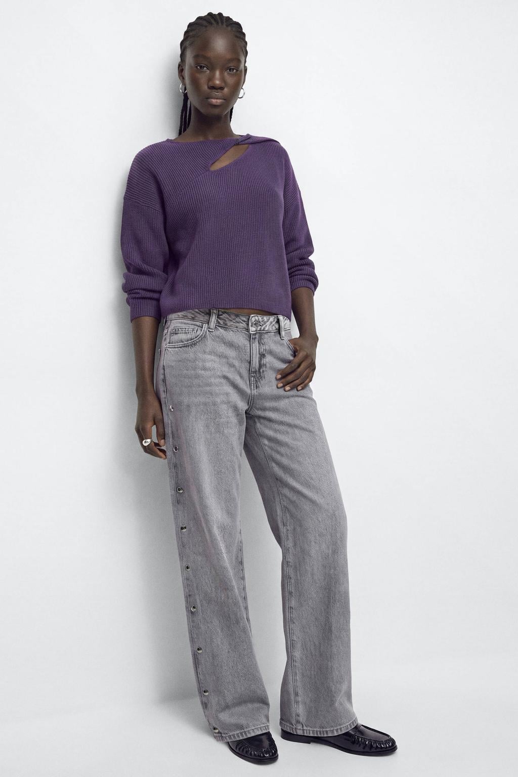 MANGO TEEN rechtvallende gebreide trui met cut-out - paars