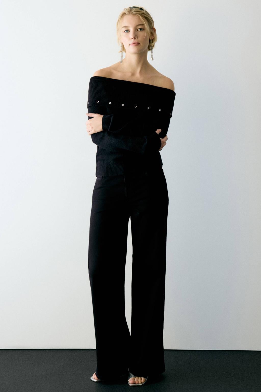 MANGO TEEN off shoulder gebreide trui - zwart