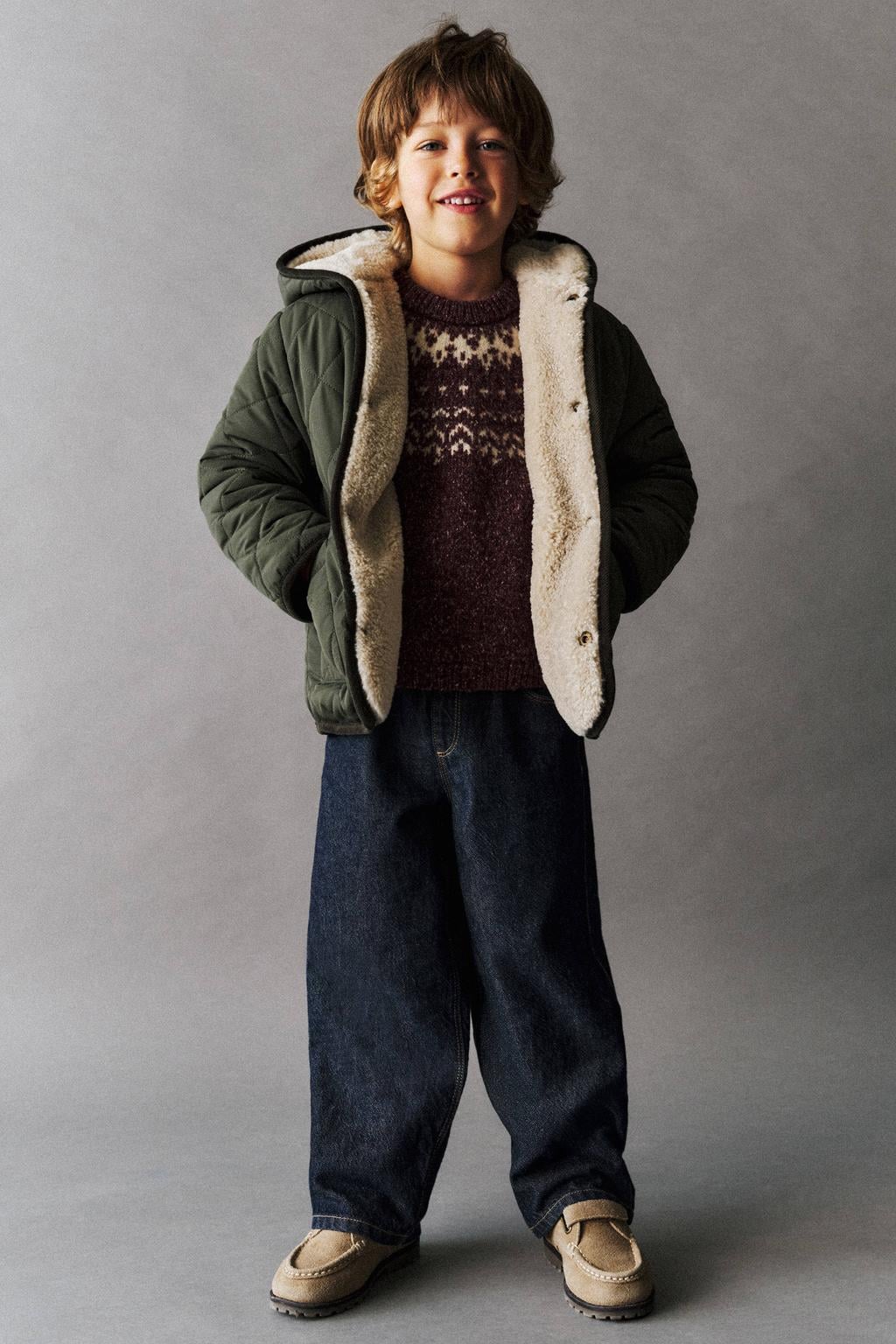 Mango Kids winterjas - beige/kaki