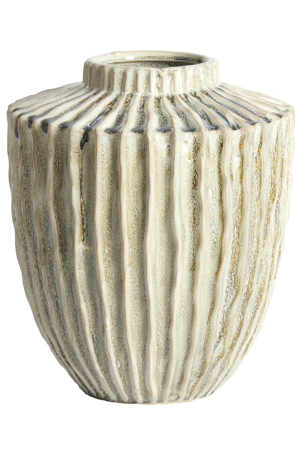 Light & Living keramieken vaas 25x28 cm - crème/groen