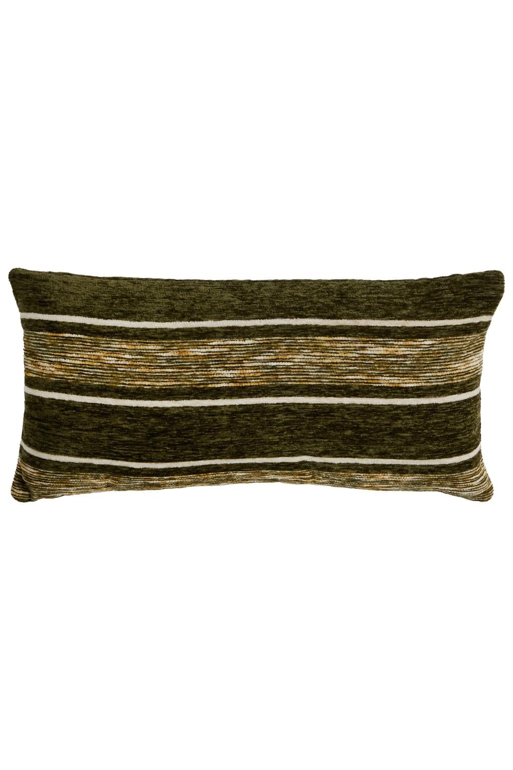 Light & Living rechthoekige gestreepte sierkussen 30x60 cm - donkergroen/beige