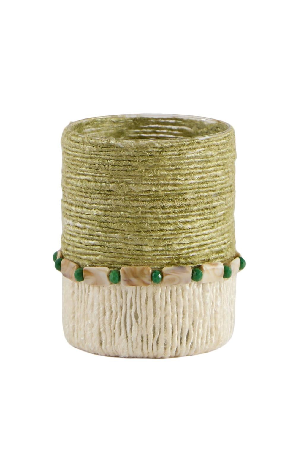 Light & Living glazen waxinelichthouder MELORA 10x13 cm - crème/groen