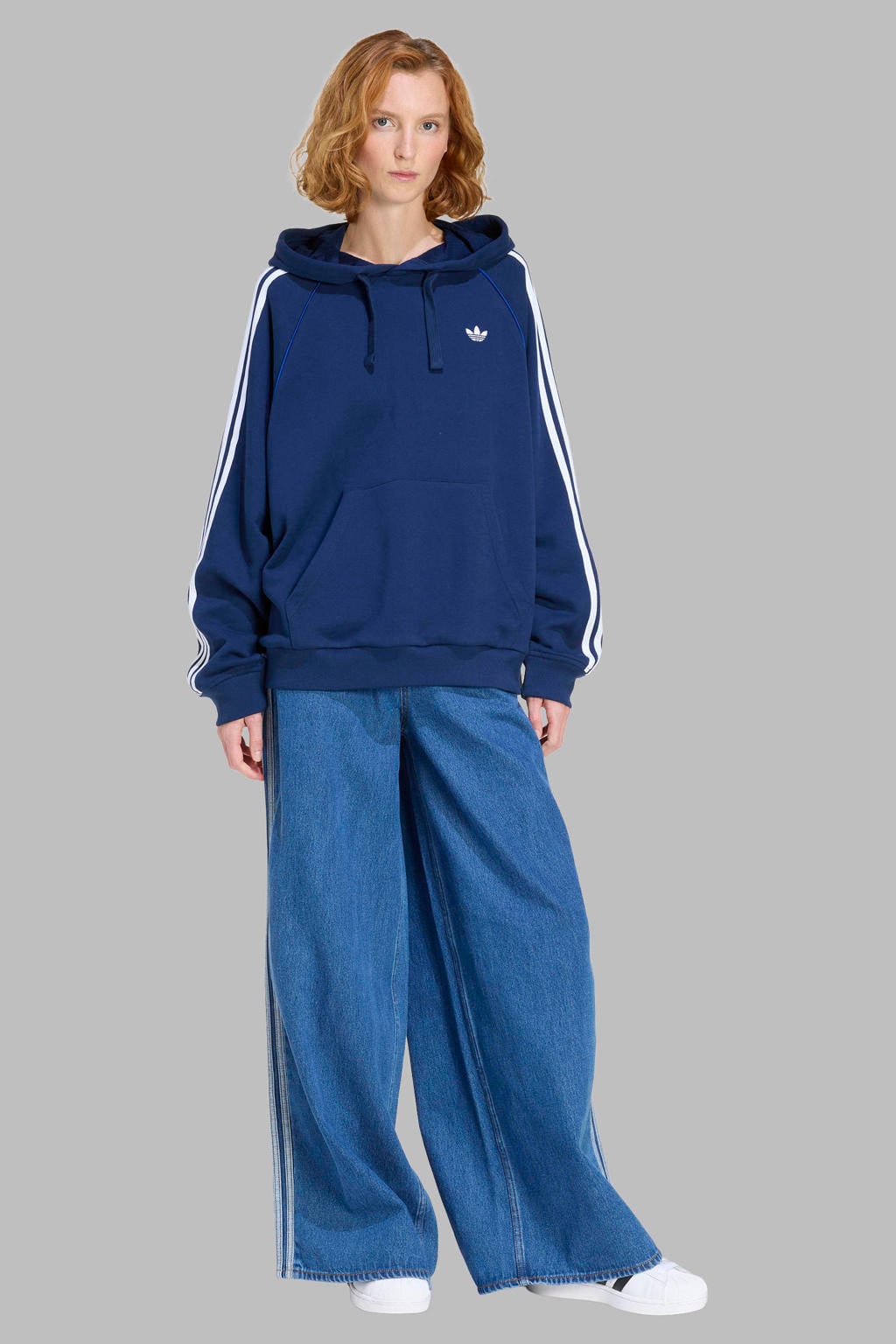 adidas Originals loose fit straight leg jeans - medium blue denim