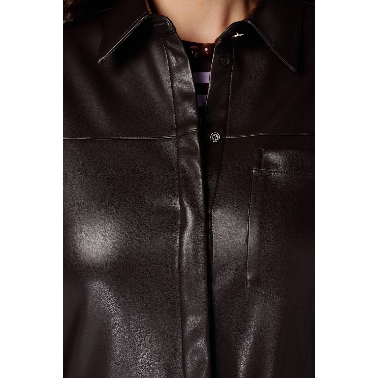 MS Mode imitatieleren blouse donkerbruin