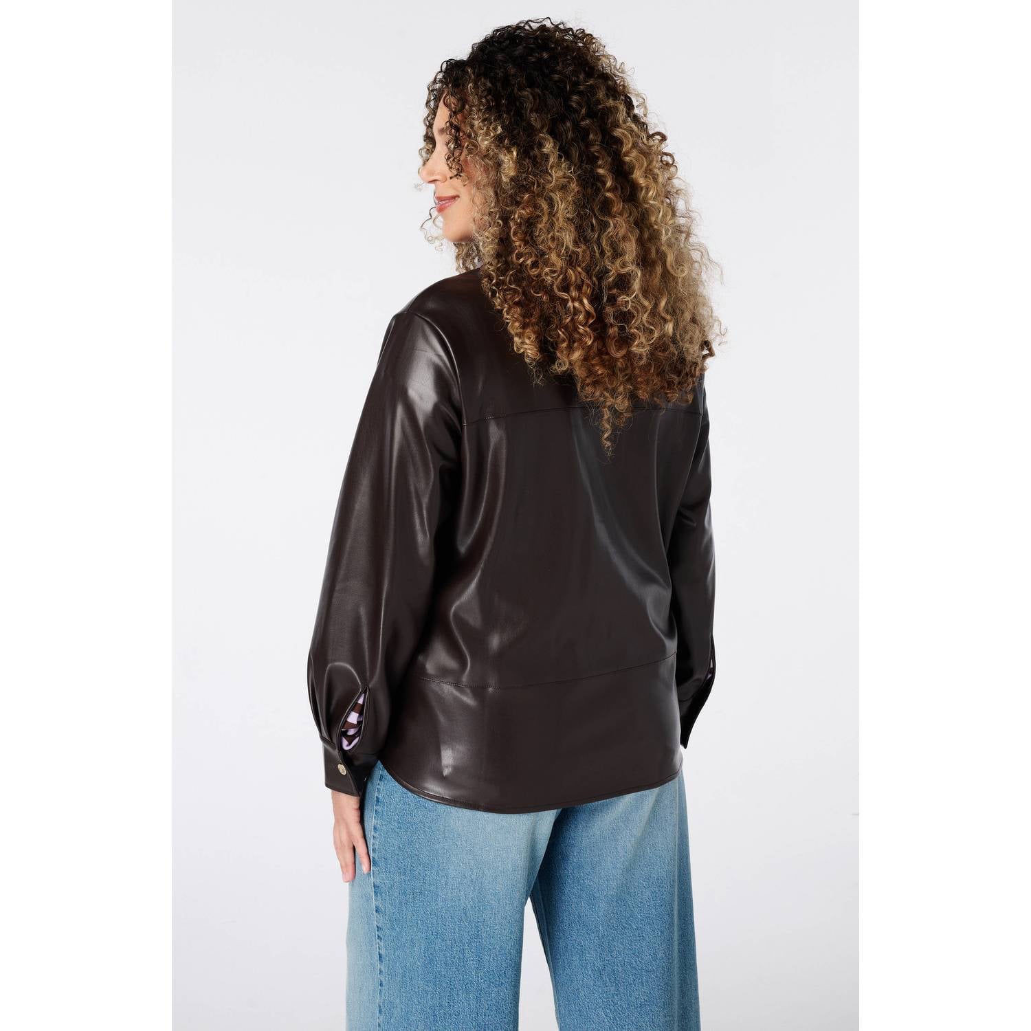 MS Mode imitatieleren blouse donkerbruin
