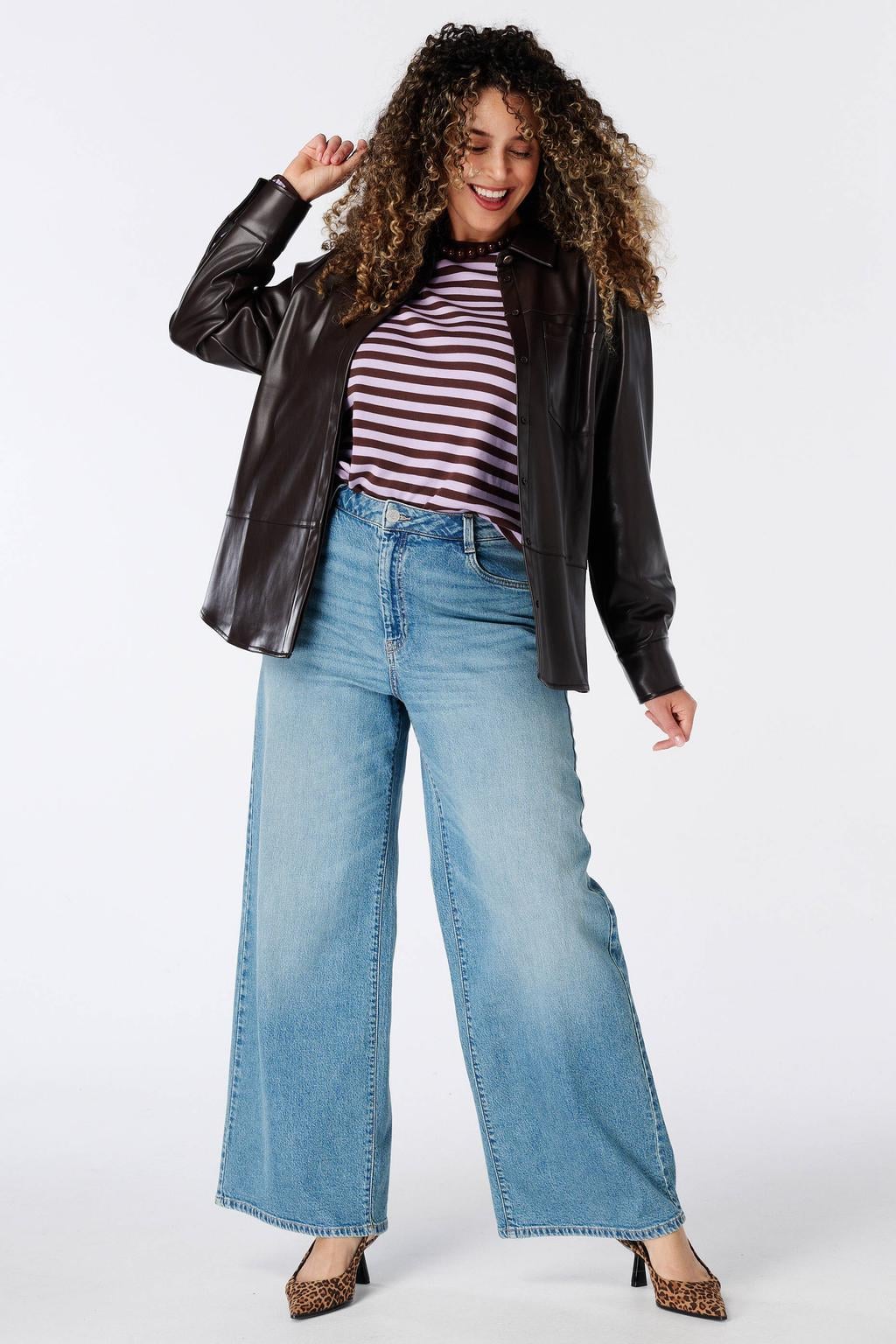 MS Mode imitatieleren blouse - donkerbruin