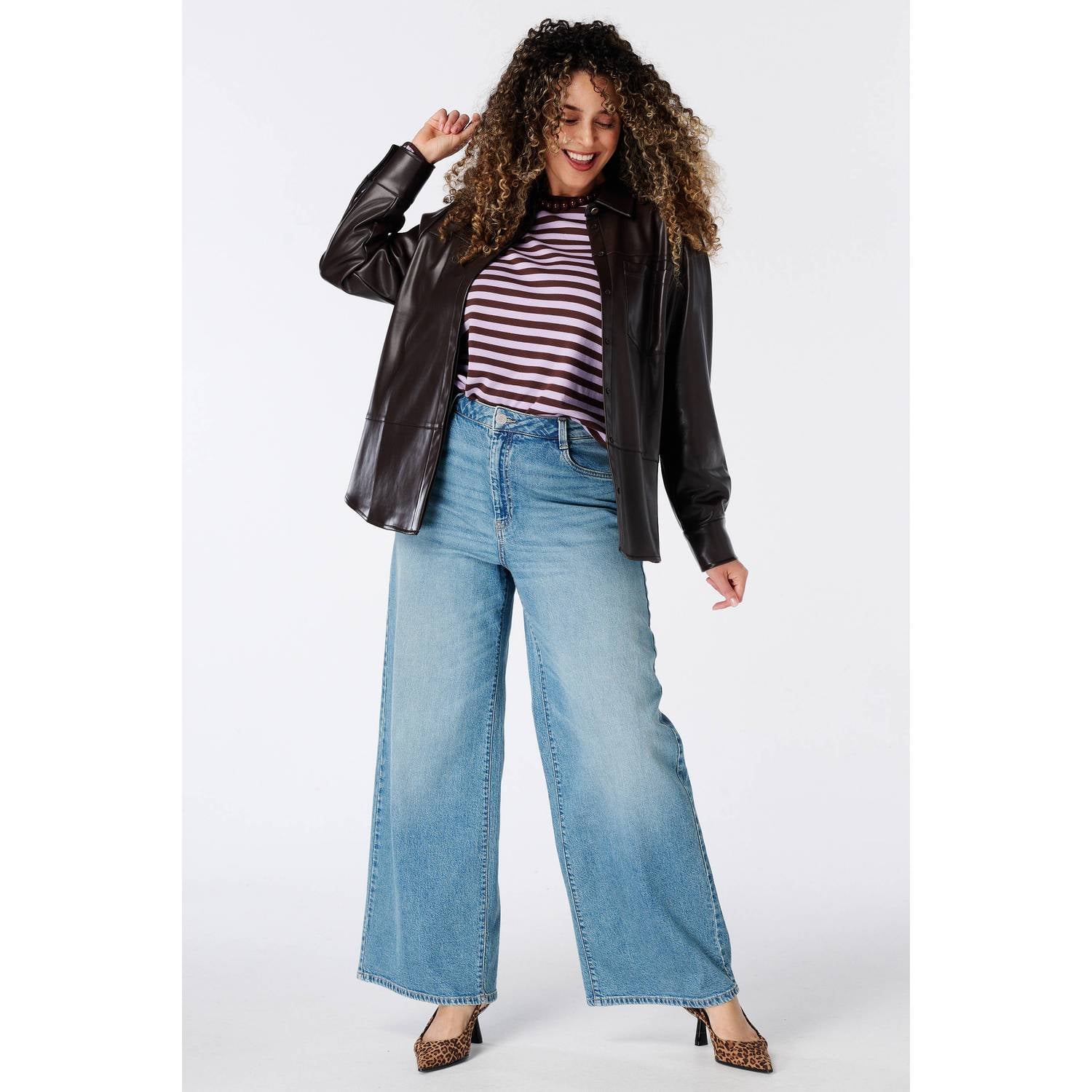 MS Mode imitatieleren blouse donkerbruin