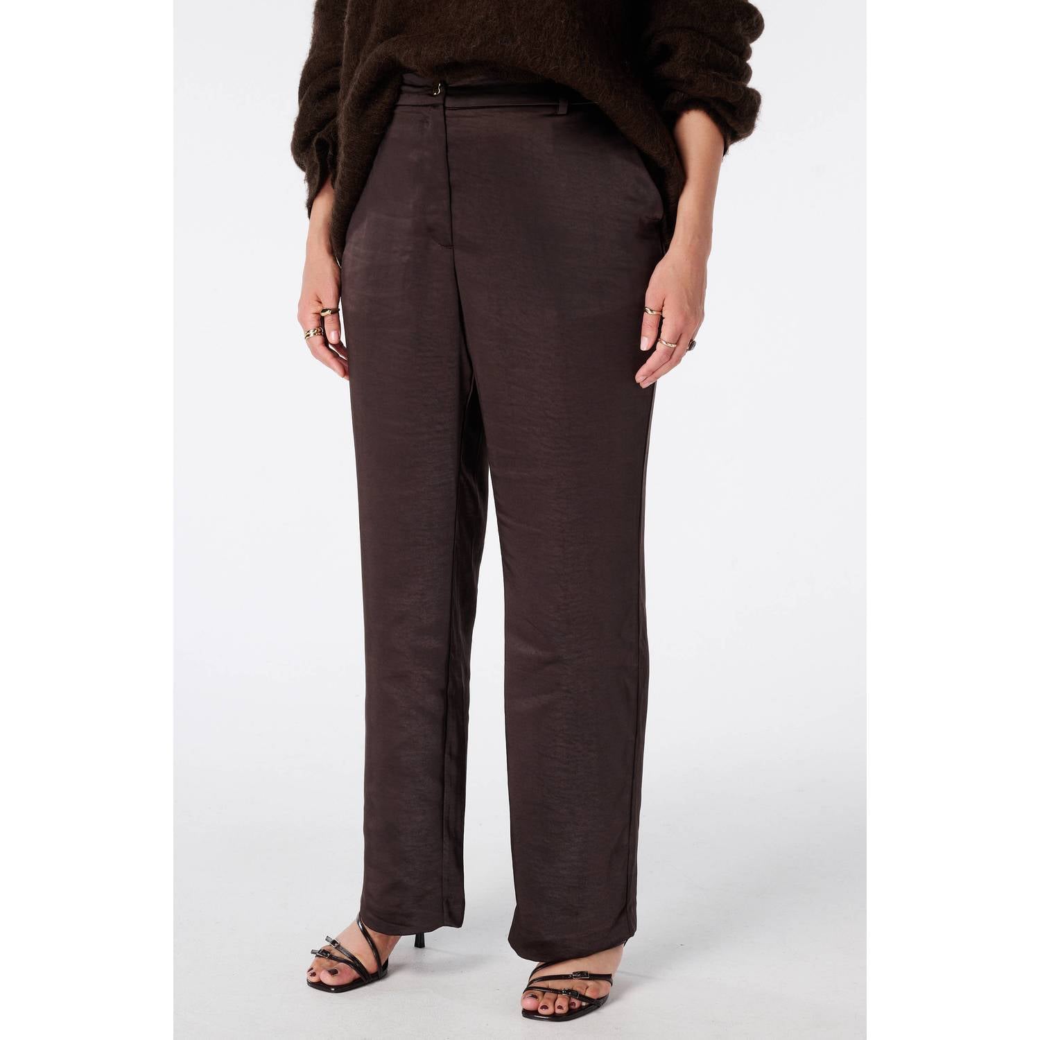 MS Mode satijnen straight leg pantalon donkerbruin