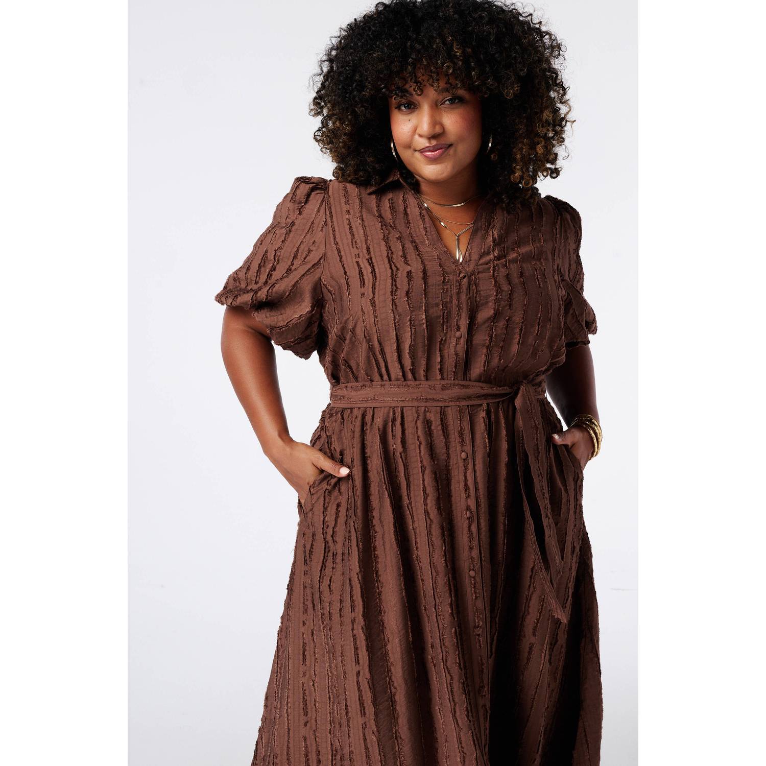 MS Mode midi blousejurk bruin