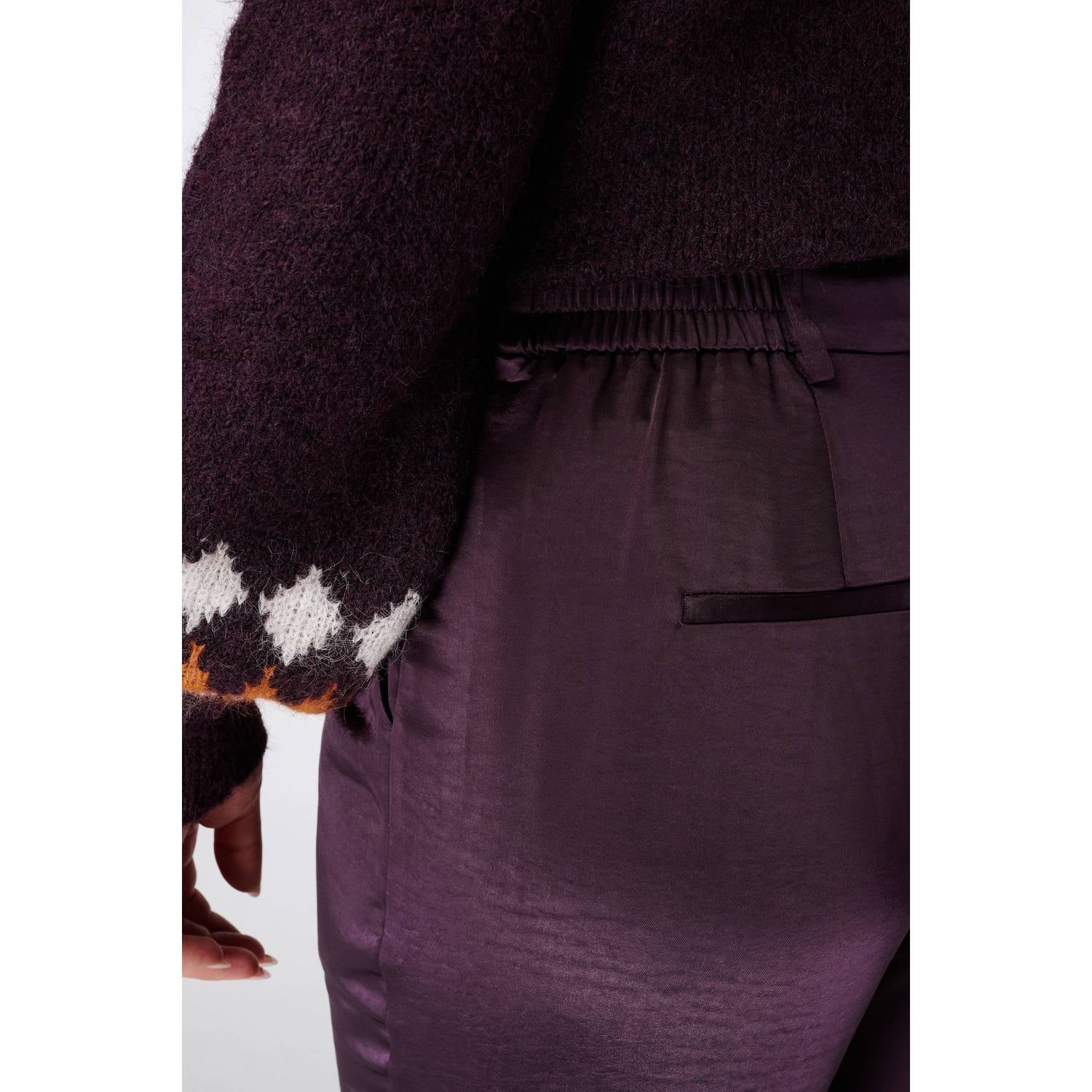 MS Mode satijnen high waist straight leg pantalon aubergine