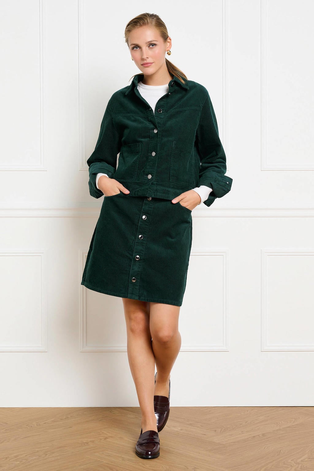 Groene LOLALIZA katoenen corduroy jas met lange mouwen
