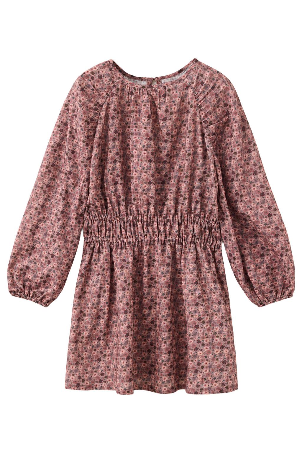 Mango Kids gebloemde midi jurk met smockwerk - roze/paars