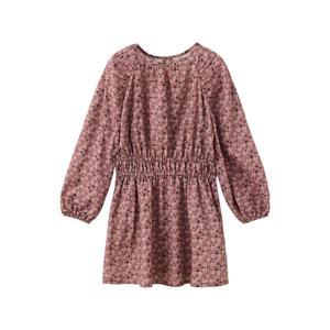 gebloemde midi jurk met smockwerk - roze/paars