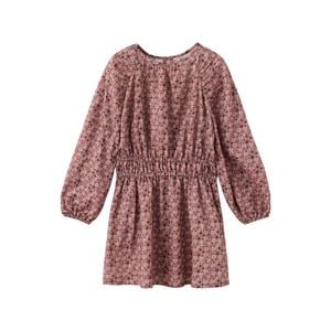 gebloemde midi jurk met smockwerk - roze/paars