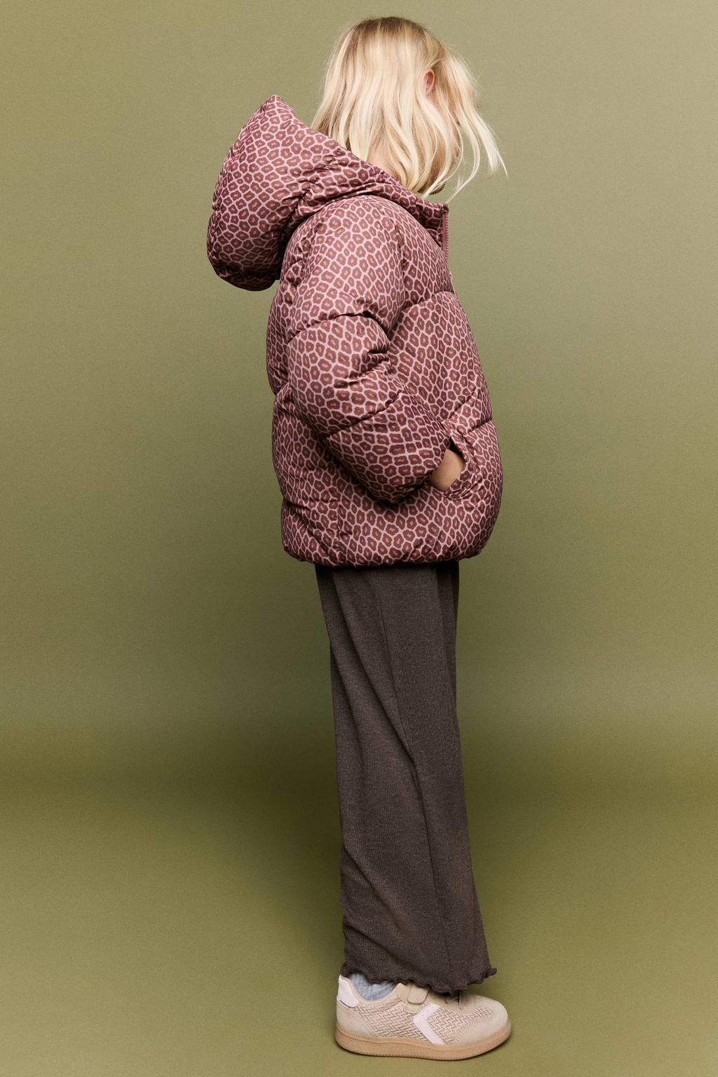 Mango Kids pufferjas met panterprint - roze