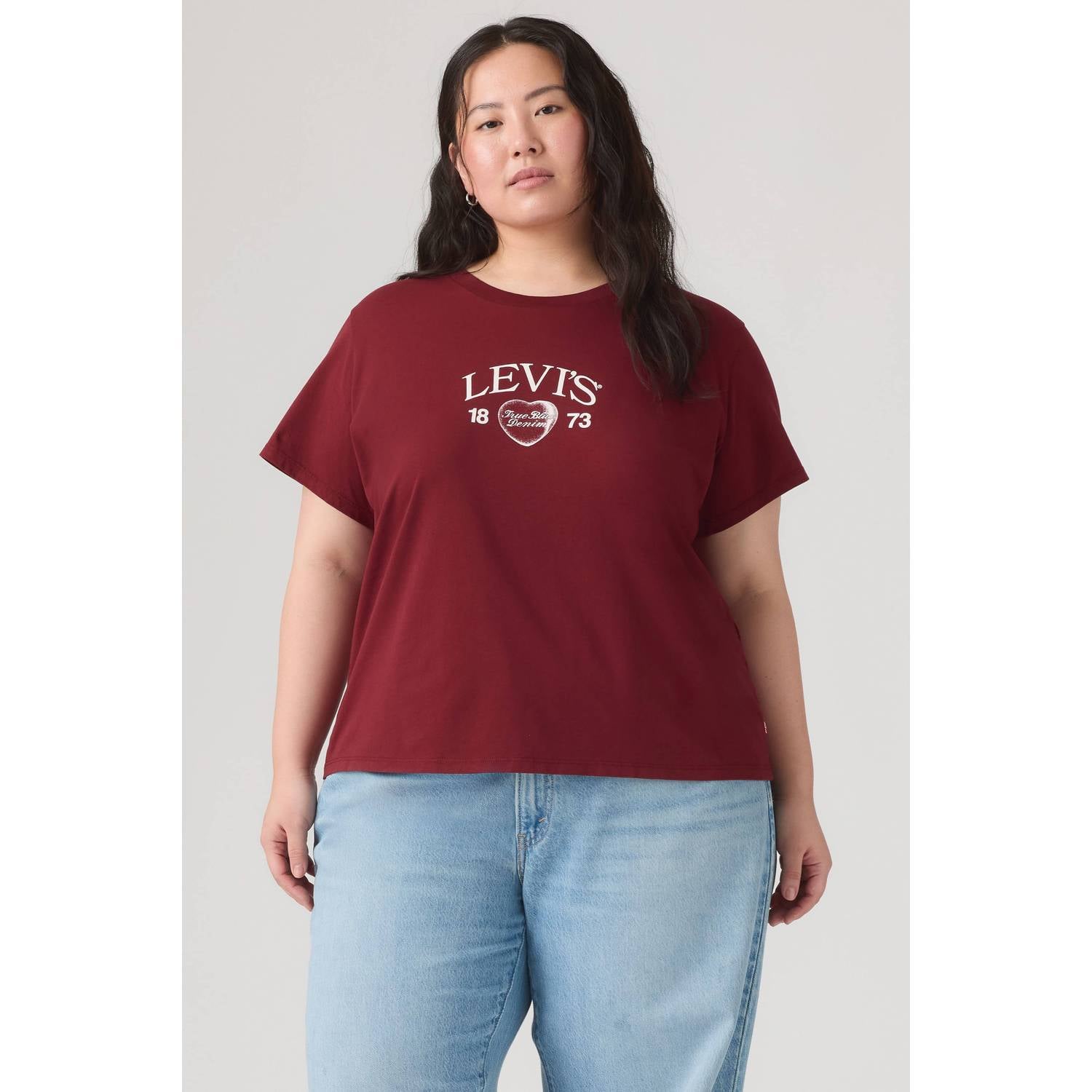 Levi's Plus T-shirt met logo donkerrood