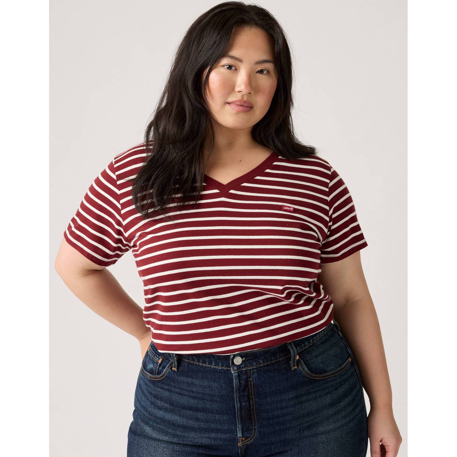 Levi's Plus gestreept T-shirt met logo rood