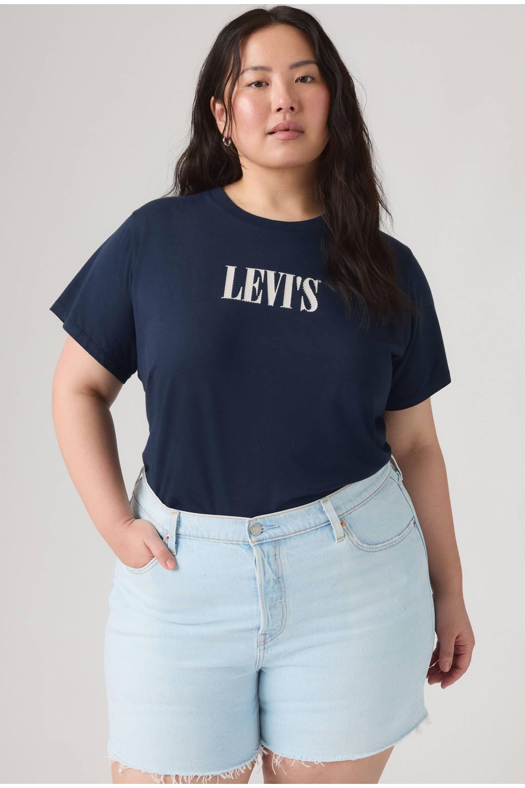 Levi's Plus T-shirt met strass-steentjes en tekst - donkerblauw