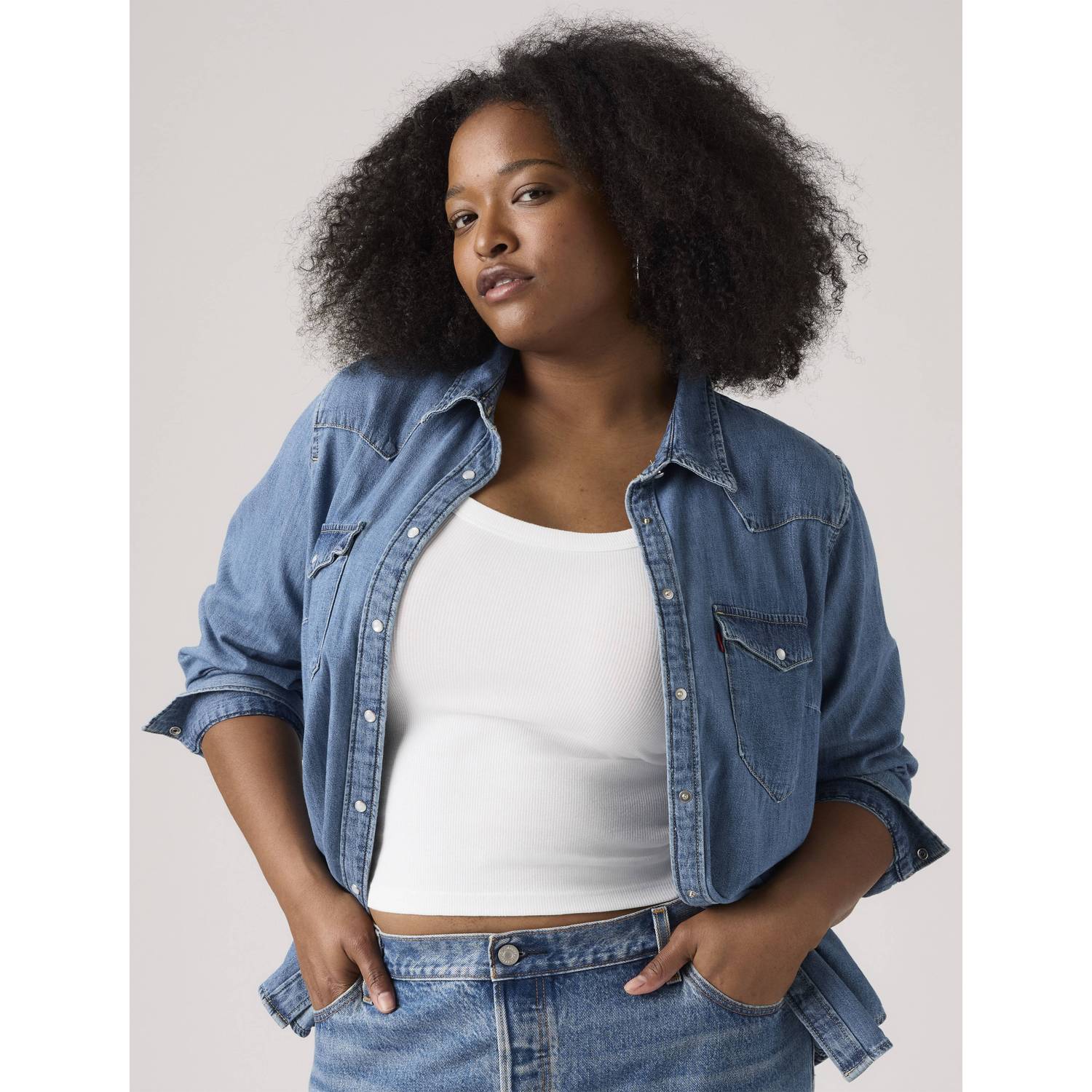 Levi's Plus denim blouse medium blue denim