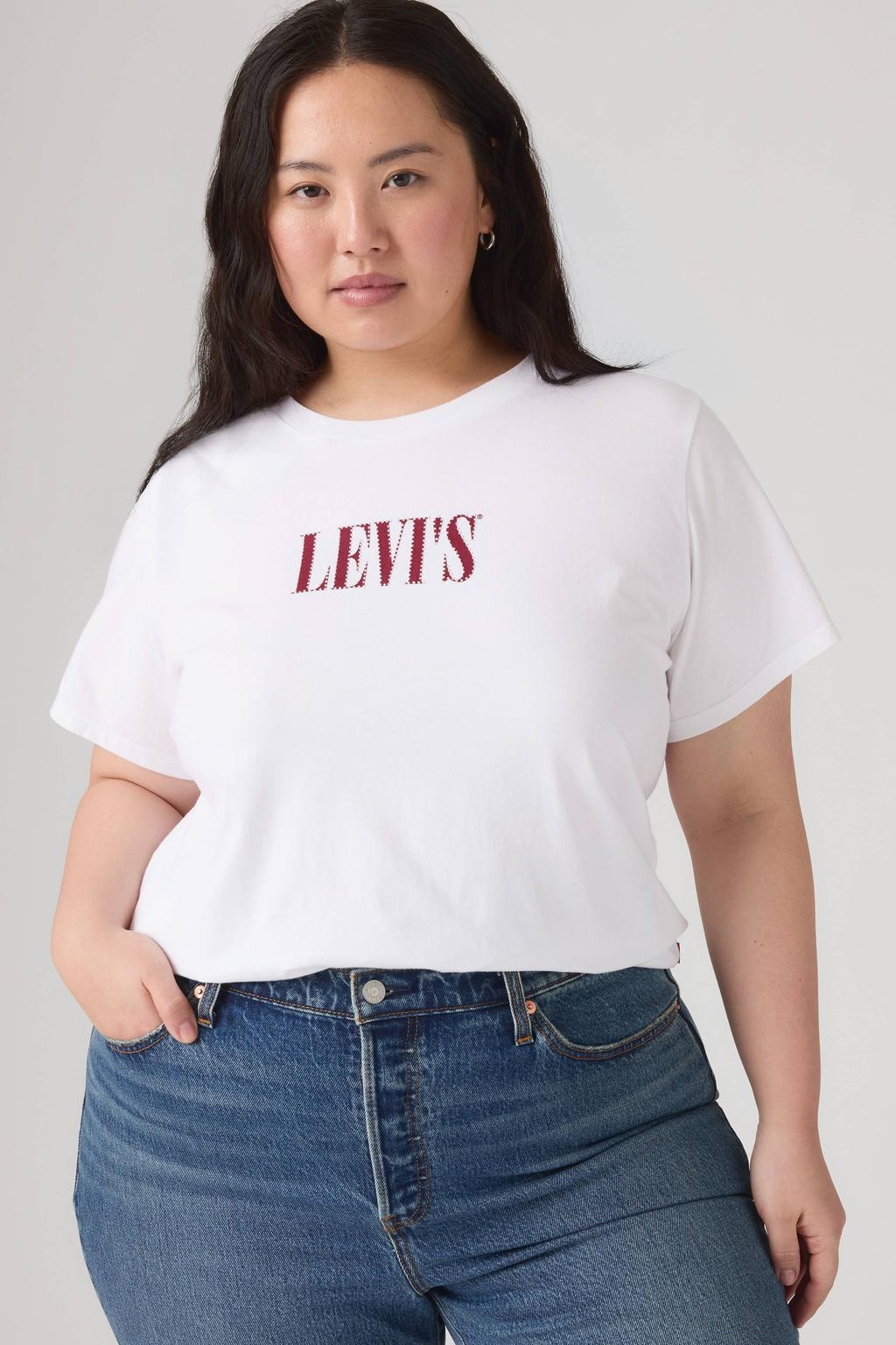 Levi's Plus T-shirt met strass-steentjes, print en logo - wit