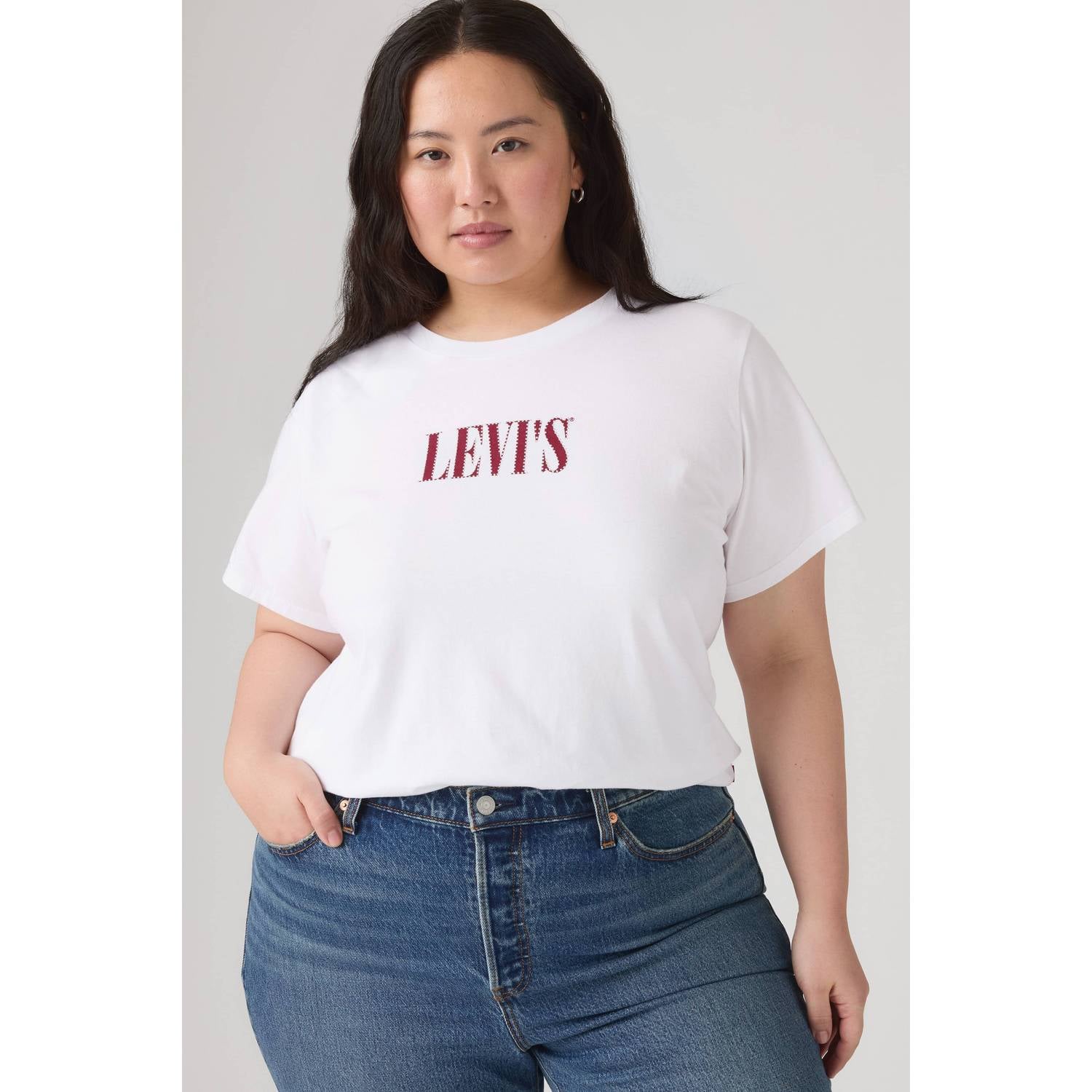 Levi's Plus T-shirt met strass-steentjes print en logo wit