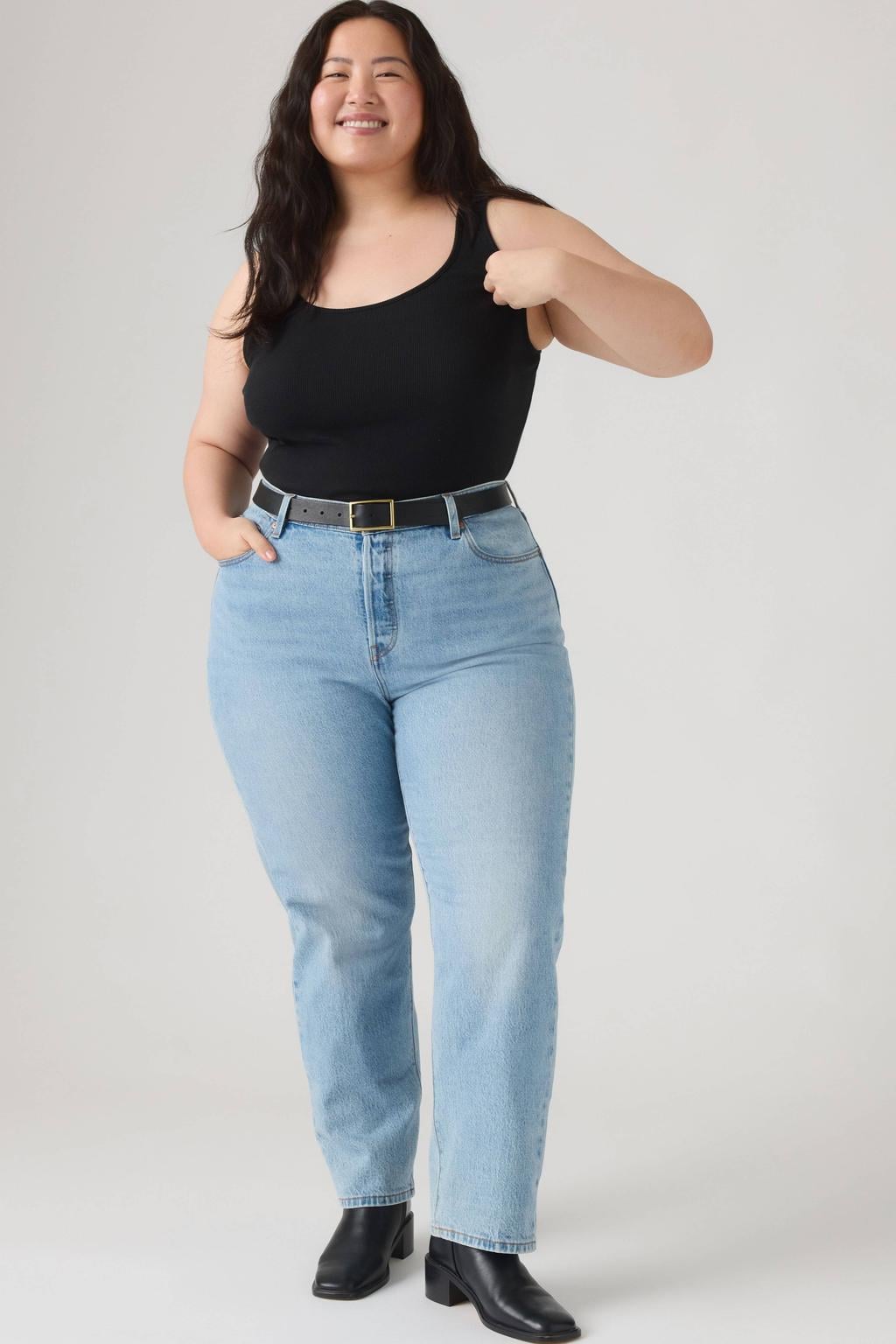 Light blue denim dames Levi's Plus straight leg jeans van denim met blinde knoopsluiting en effen