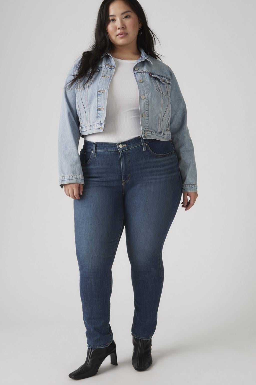 Medium blue denim dames Levi's Plus regular fit skinny jeans van denim met effen
