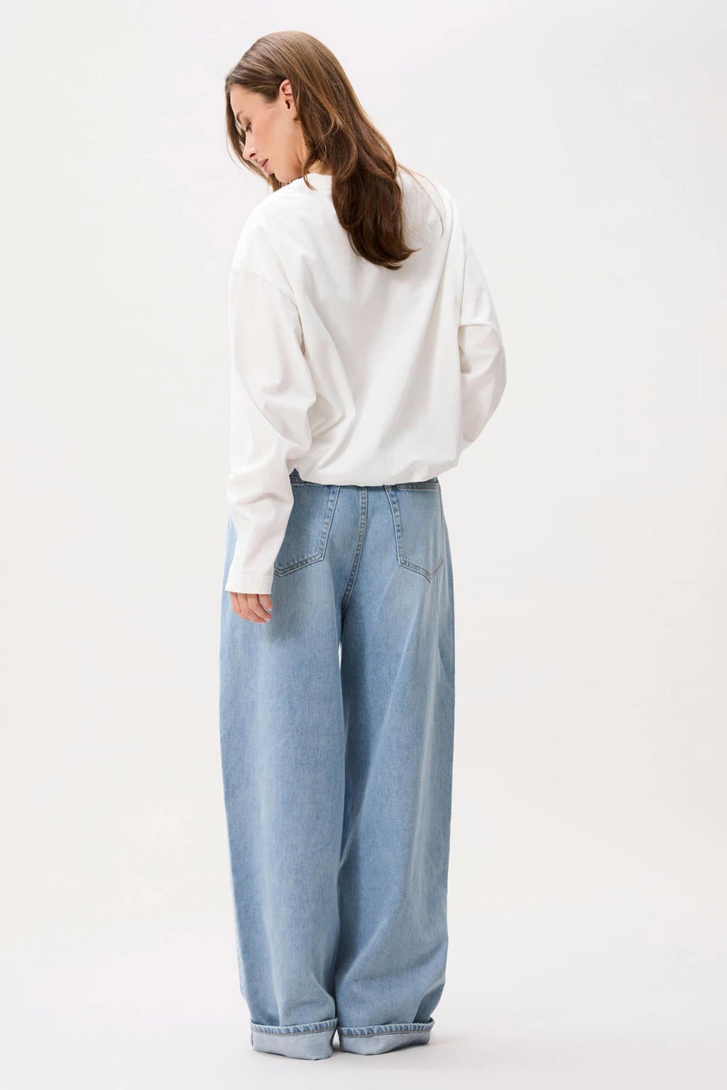 Ecru dames Catwalk Junkie T-shirt van katoen met effen, lange mouwen en ronde hals