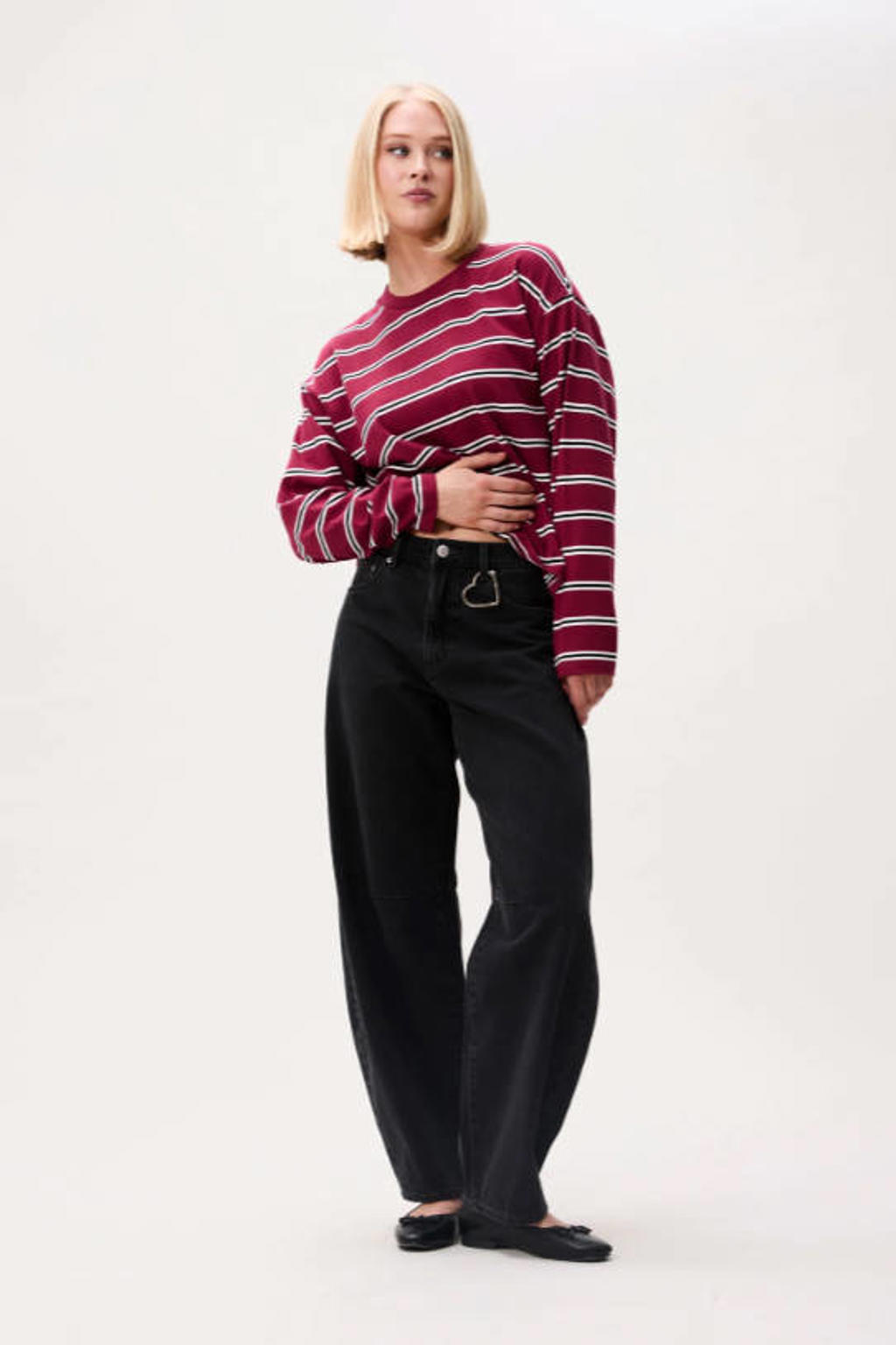Black denim dames Catwalk Junkie barrel jeans van denim met regular waist, rits- en knoopsluiting en effen