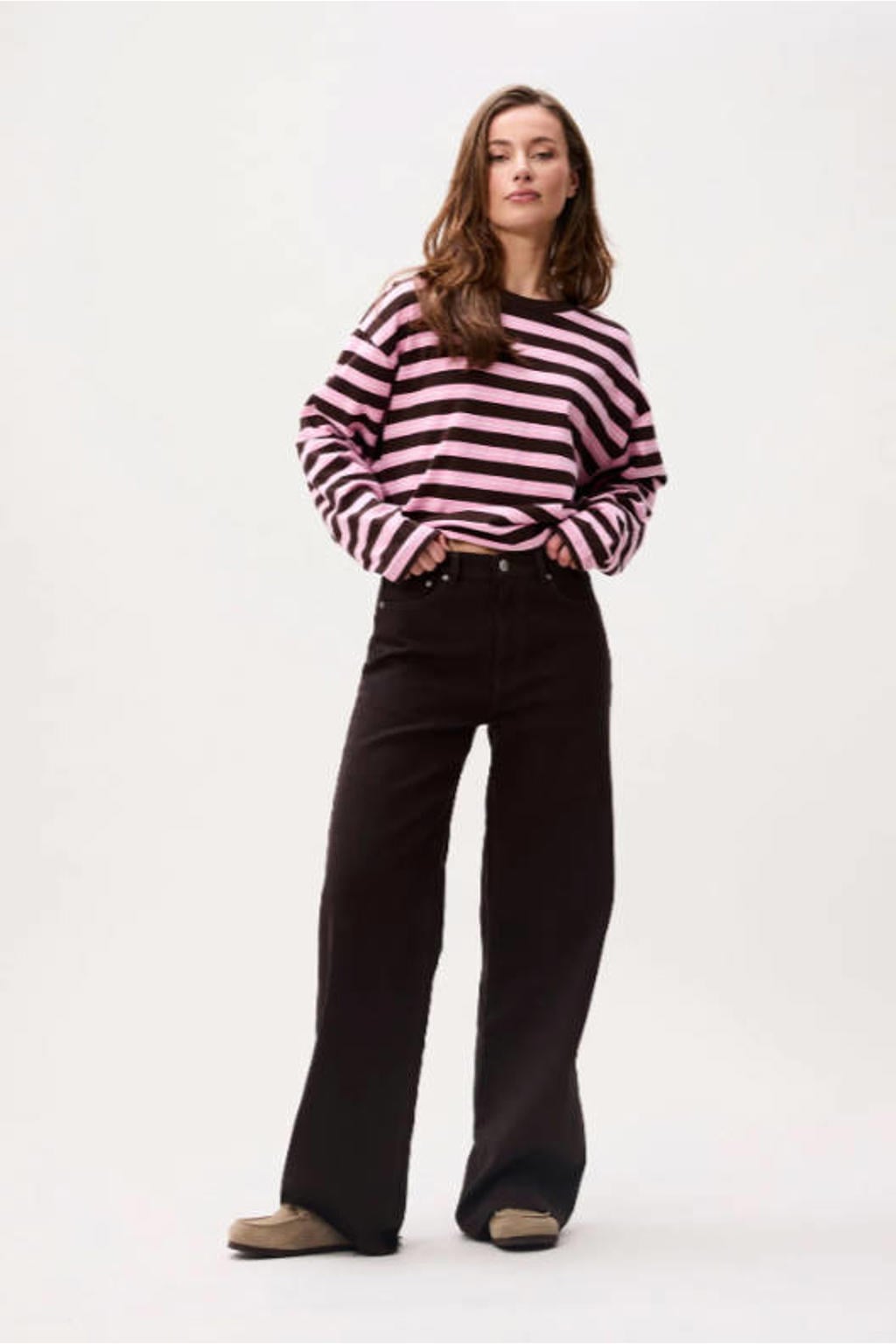 Donkerblauwe dames Catwalk Junkie van katoen met high waist, rits- en knoopsluiting en effen