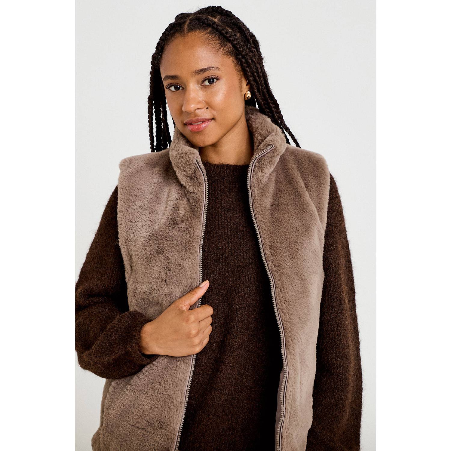 Cache imitatiebont bodywarmer taupe