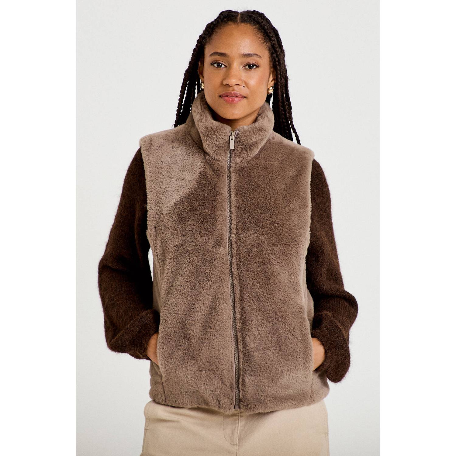 Cache imitatiebont bodywarmer taupe