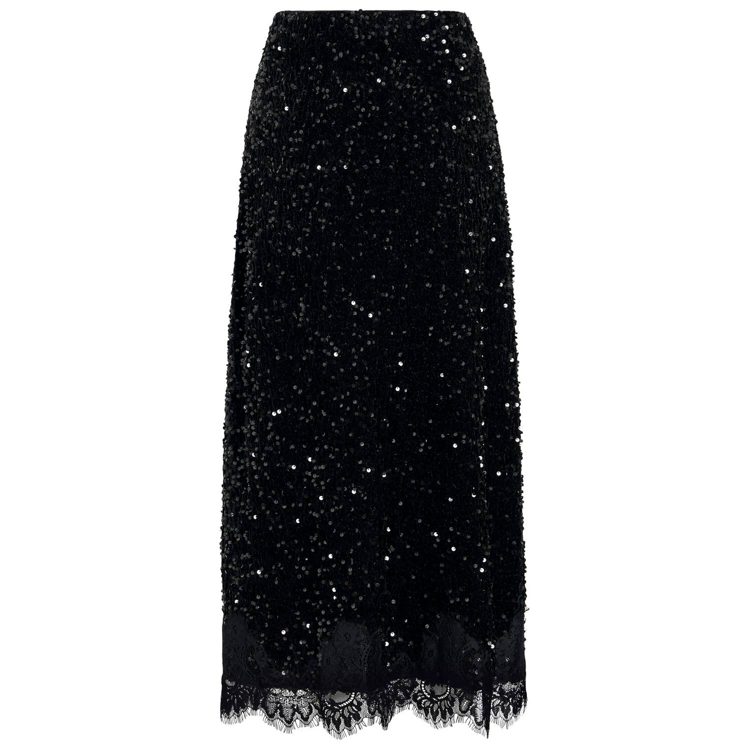 VILA midi rok met pailletten zwart