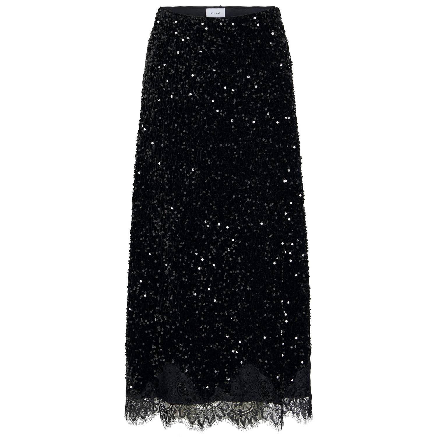 VILA midi rok met pailletten zwart