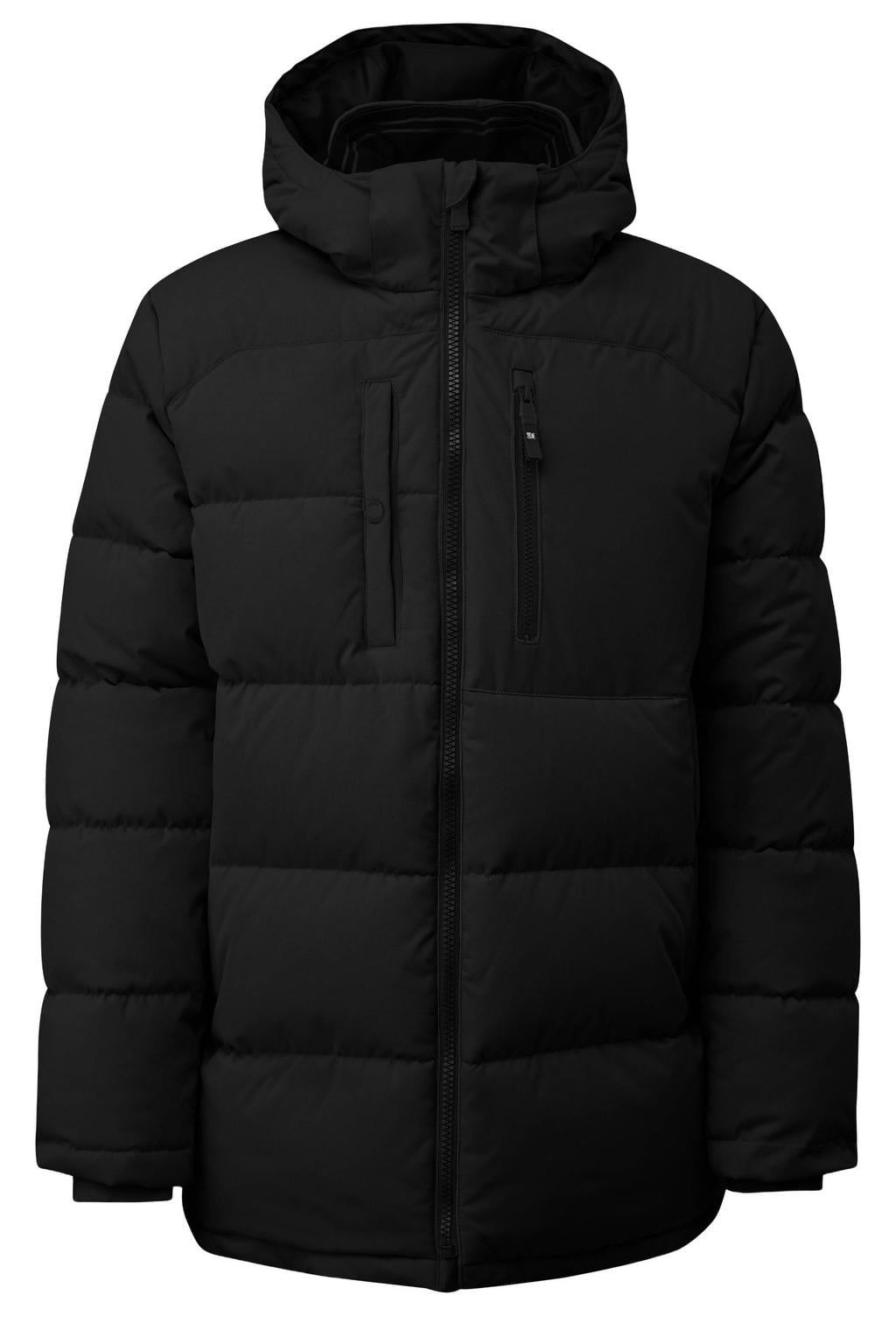 Zwarte heren s.Oliver winterjas van polyester met effen, lange mouwen, capuchon, ritssluiting en doorgestikte details