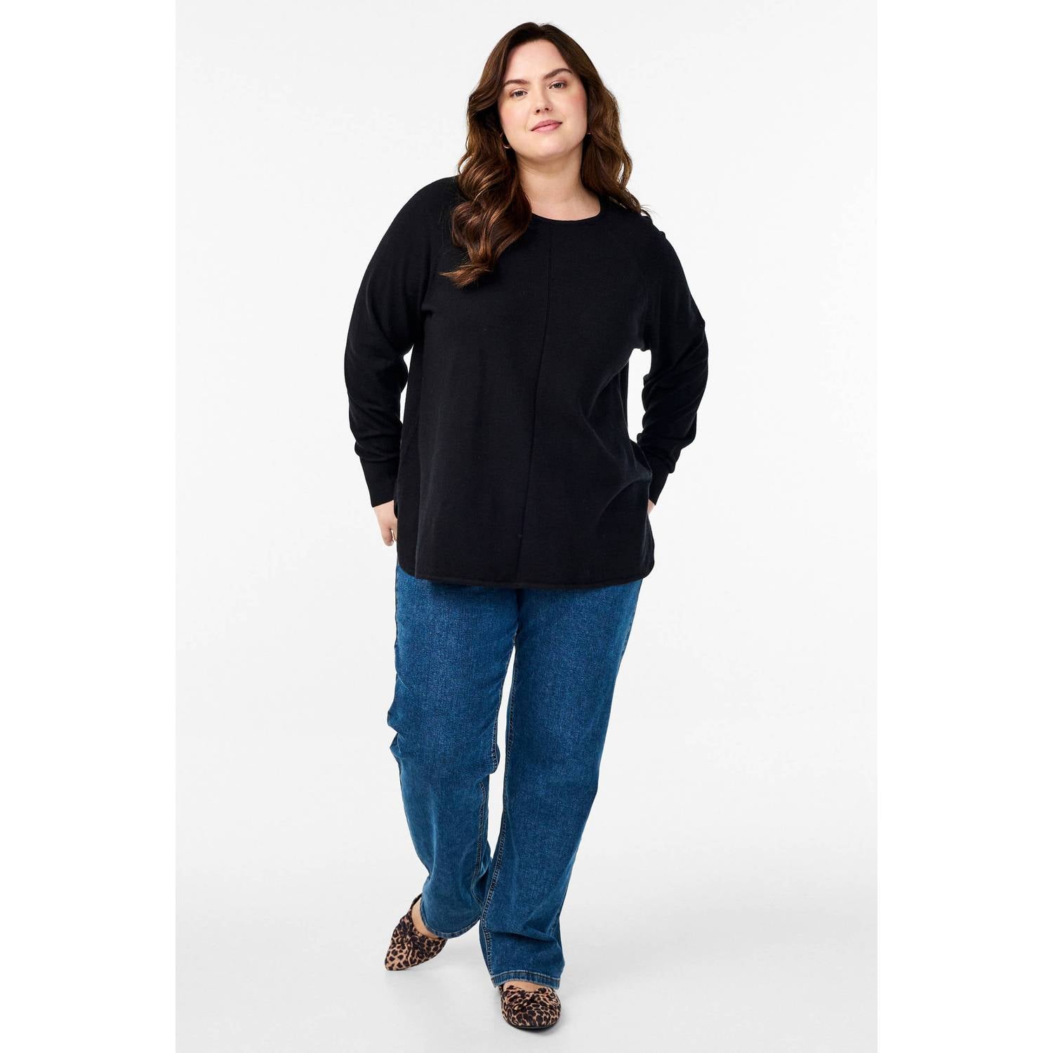 Zizzi Plus Size gebreide trui zwart