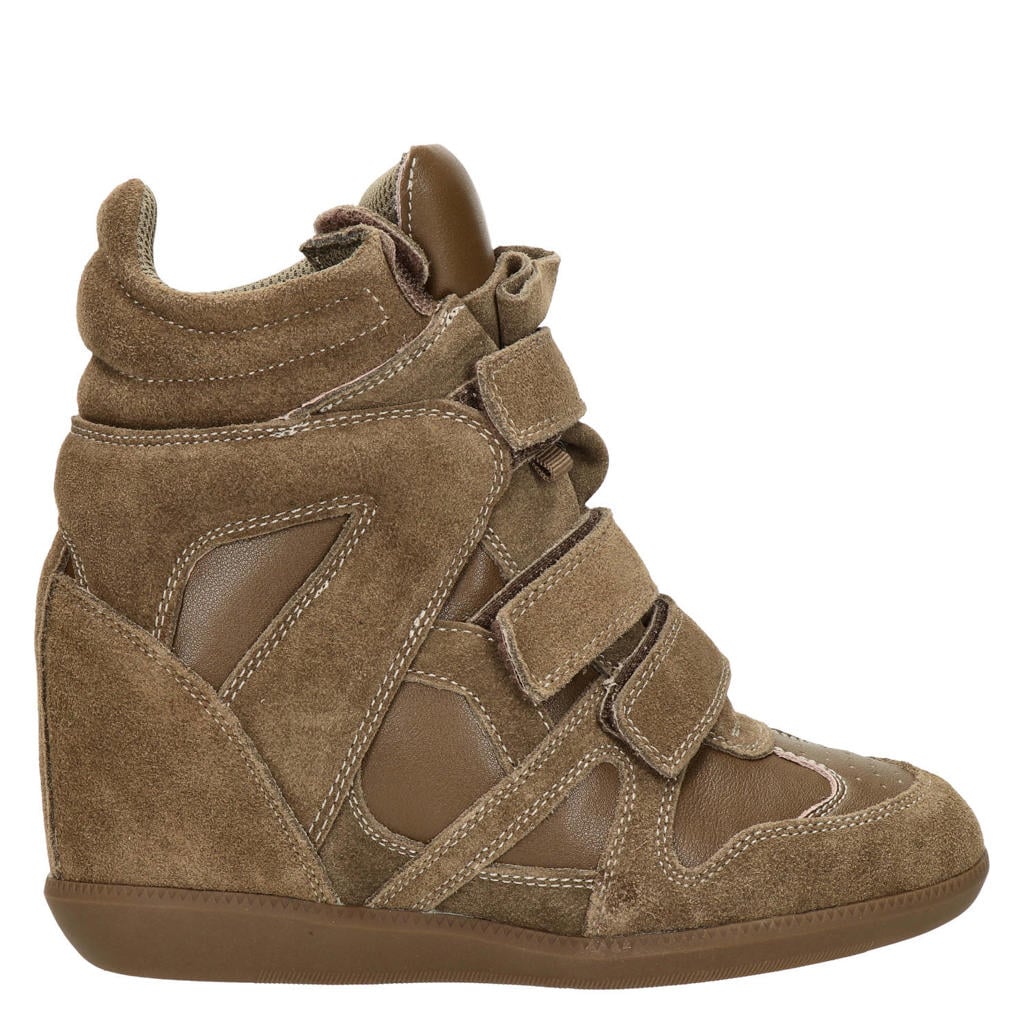 Shoecolate suède sneakers met sleehak - taupe