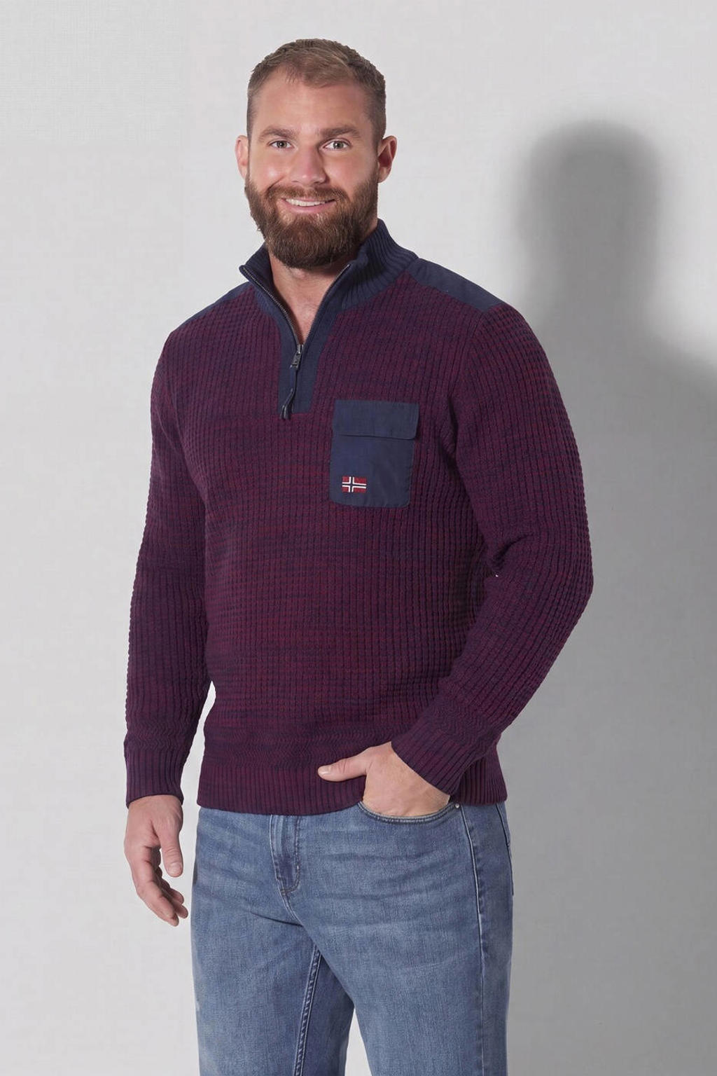 Jan Vanderstorm Plus Size katoenen oversized gebreide trui met melée - rood