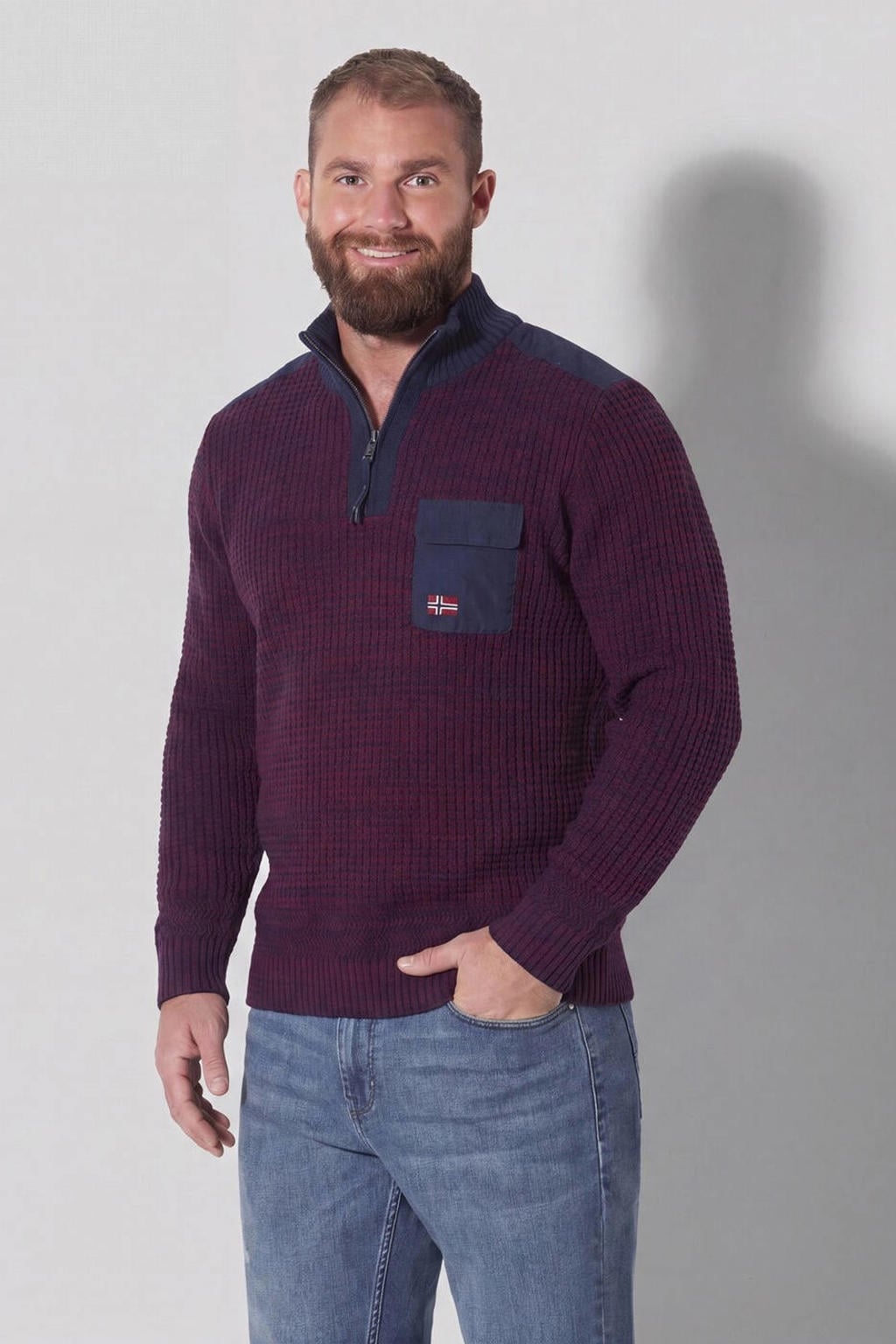 Jan Vanderstorm Plus Size katoenen oversized gebreide trui met melée - rood