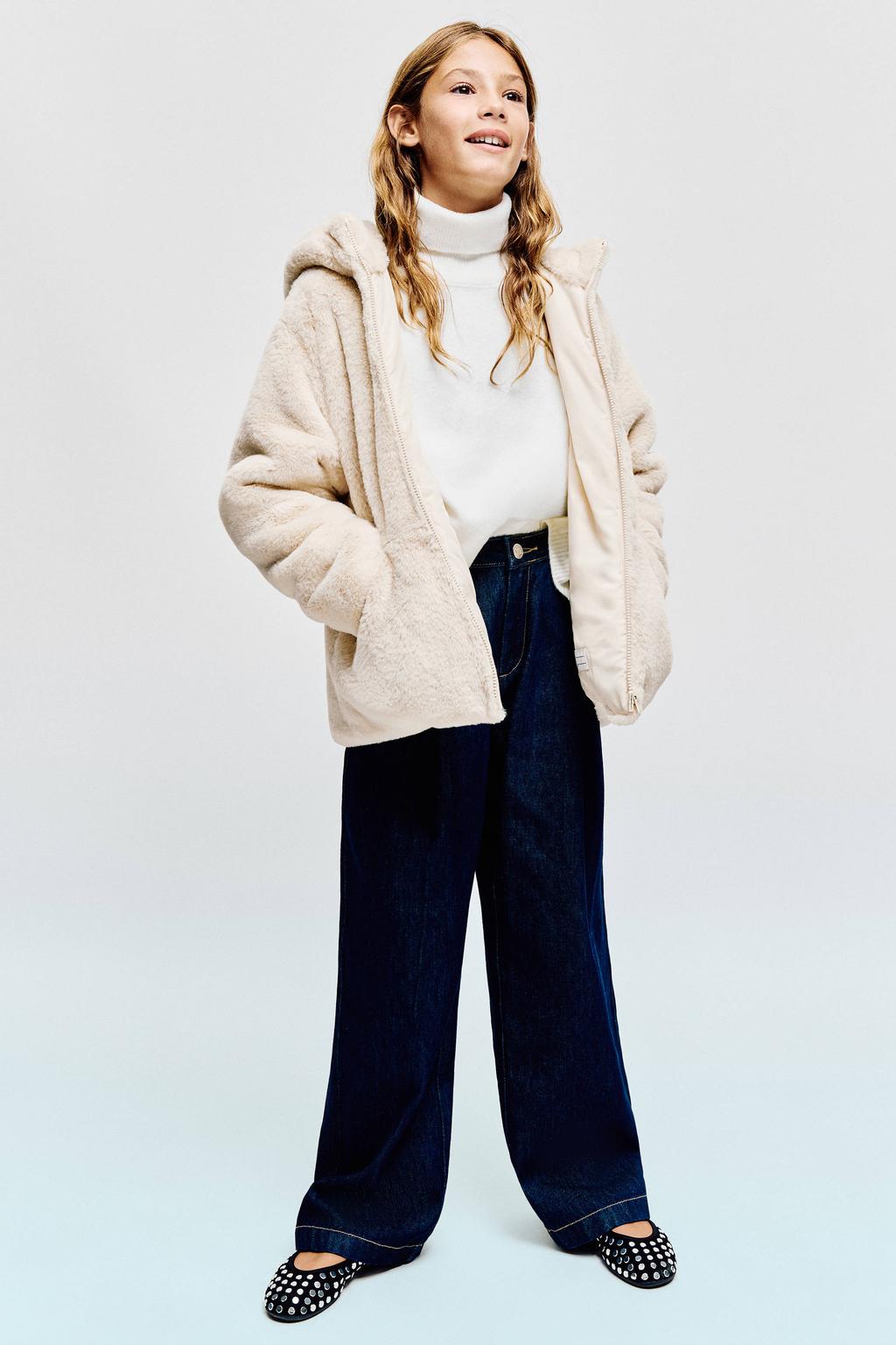 Mango Kids imitatiebont winterjas - beige