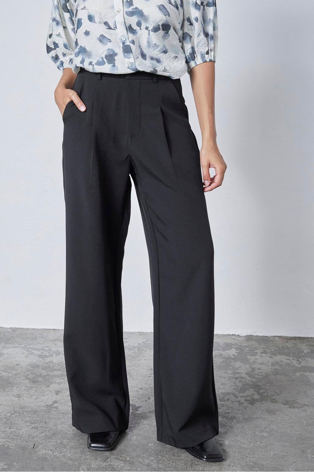 SisterS Point wide leg pantalon met plooien - zwart